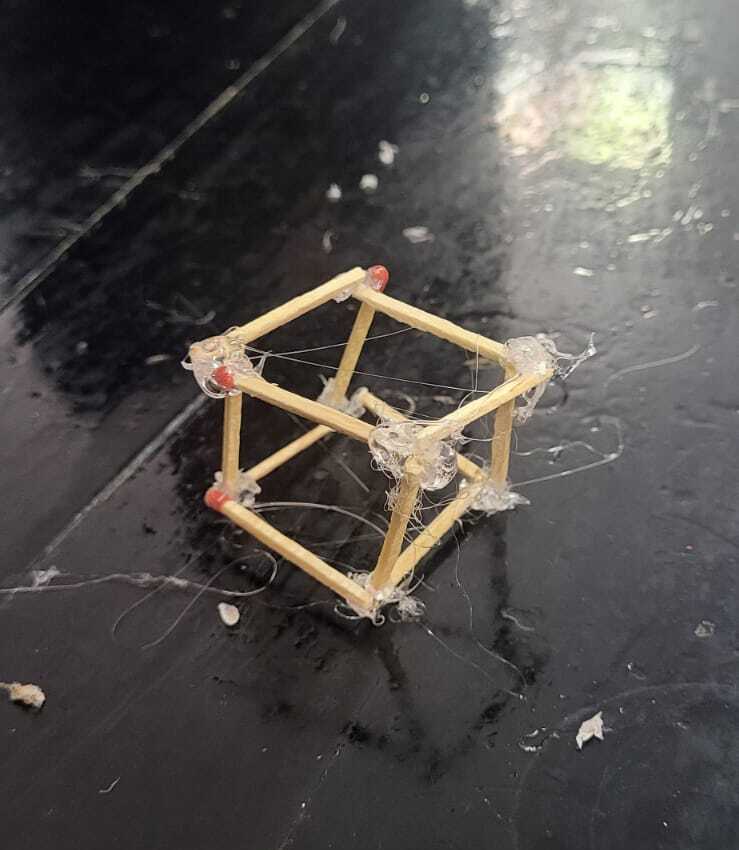 Close-up of a finished matchstick cube