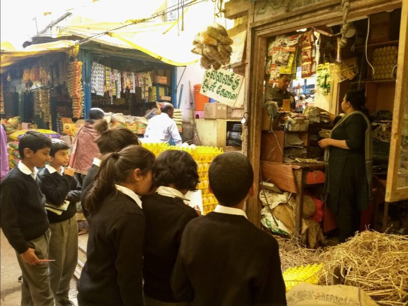 Students at the egg stall