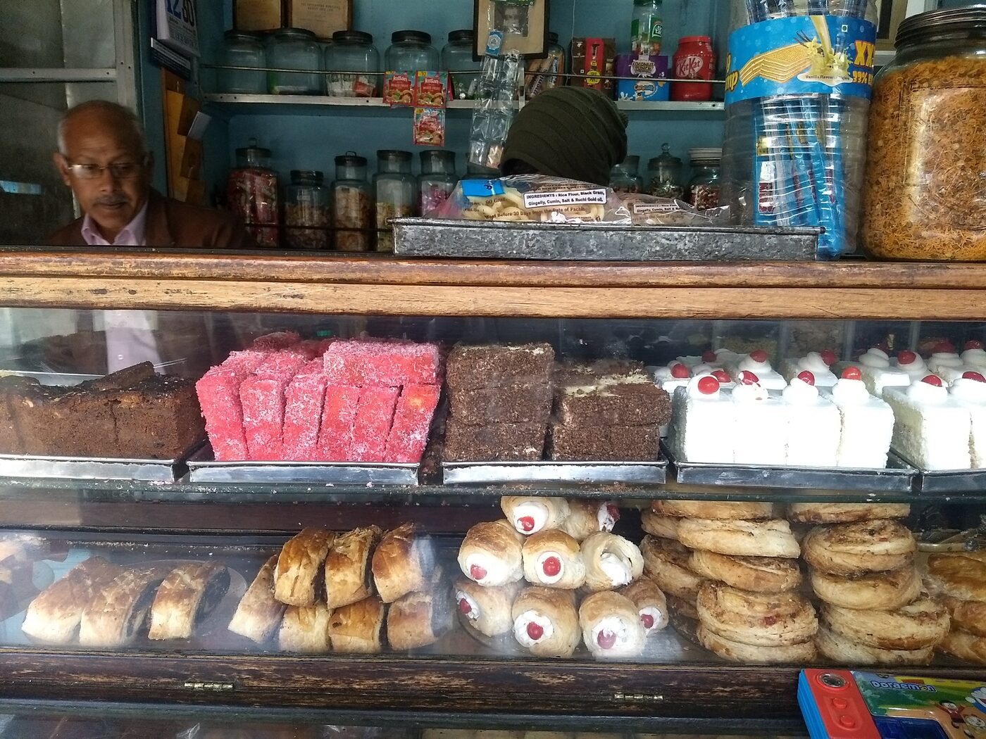 Cakes and pastries in the display case