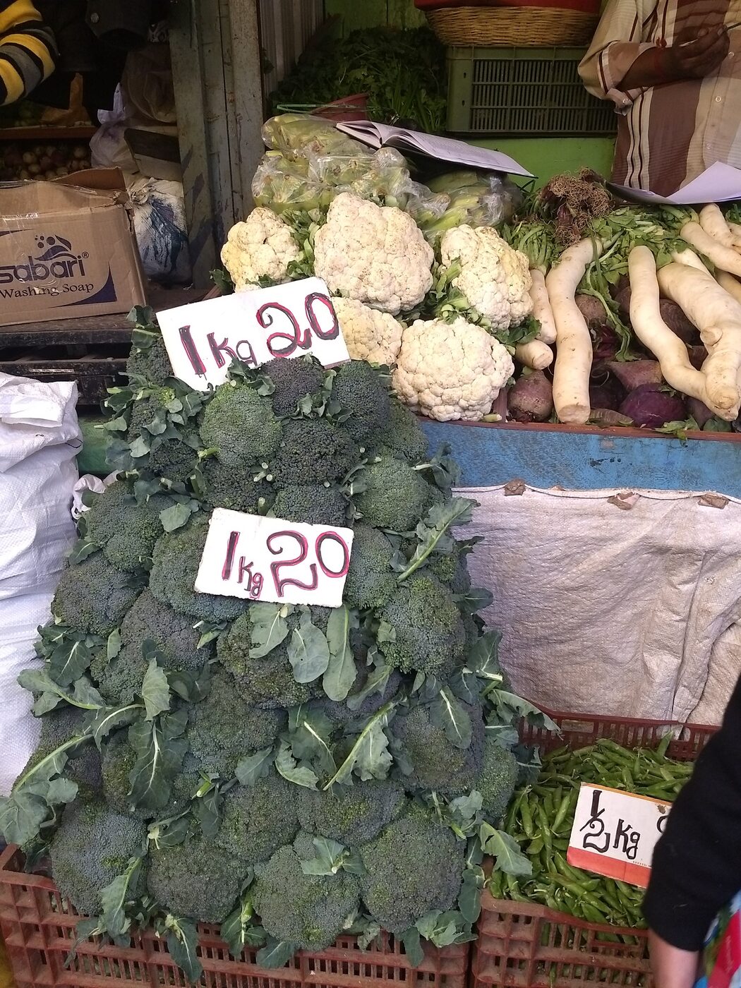 Broccoli and cauliflower on display